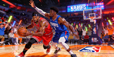 NBA季后赛激烈比赛场景概念图